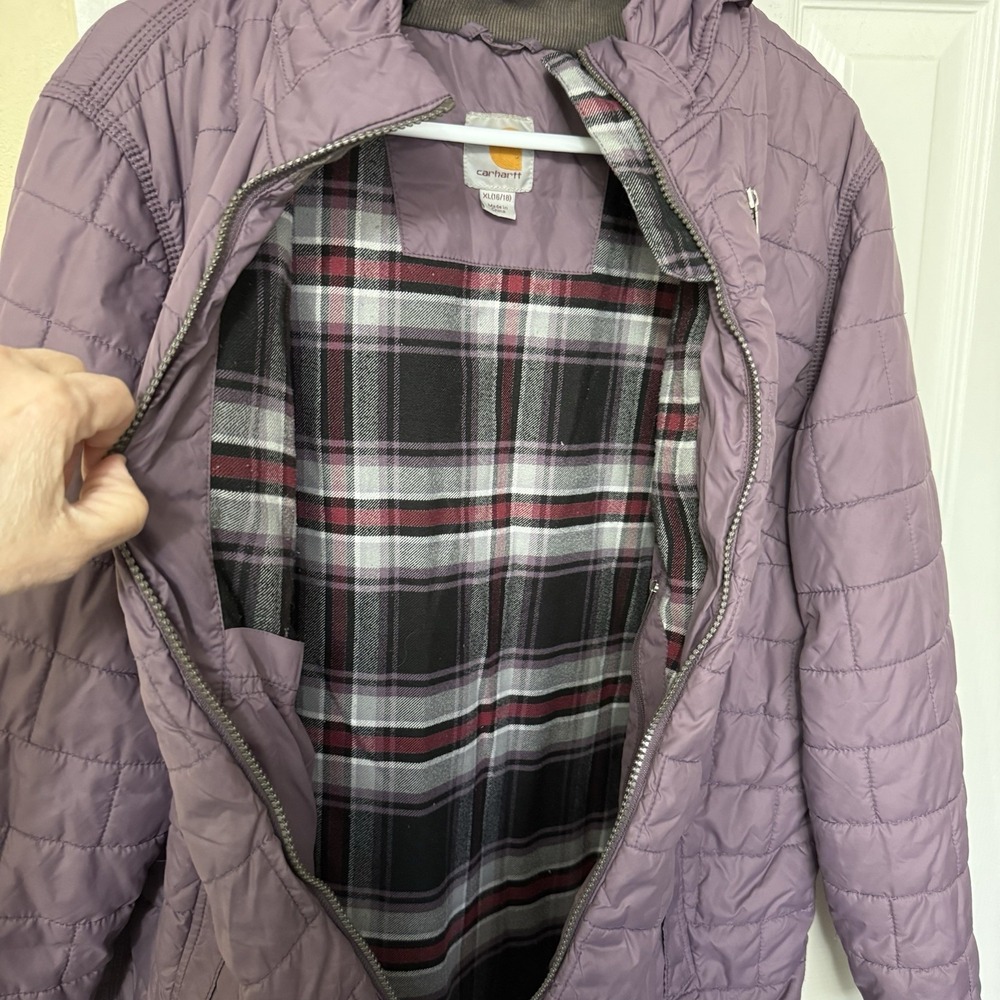 Carhartt Amoret Jacket Womens XL 16/18 Purple Quilted Hooded Flannel Lined - Picture 3 of 5